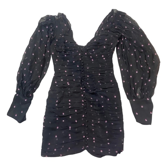 Retrofete Calla Dress Sz S NEW Rose Print Silk Button Front - Picture 3 of 9